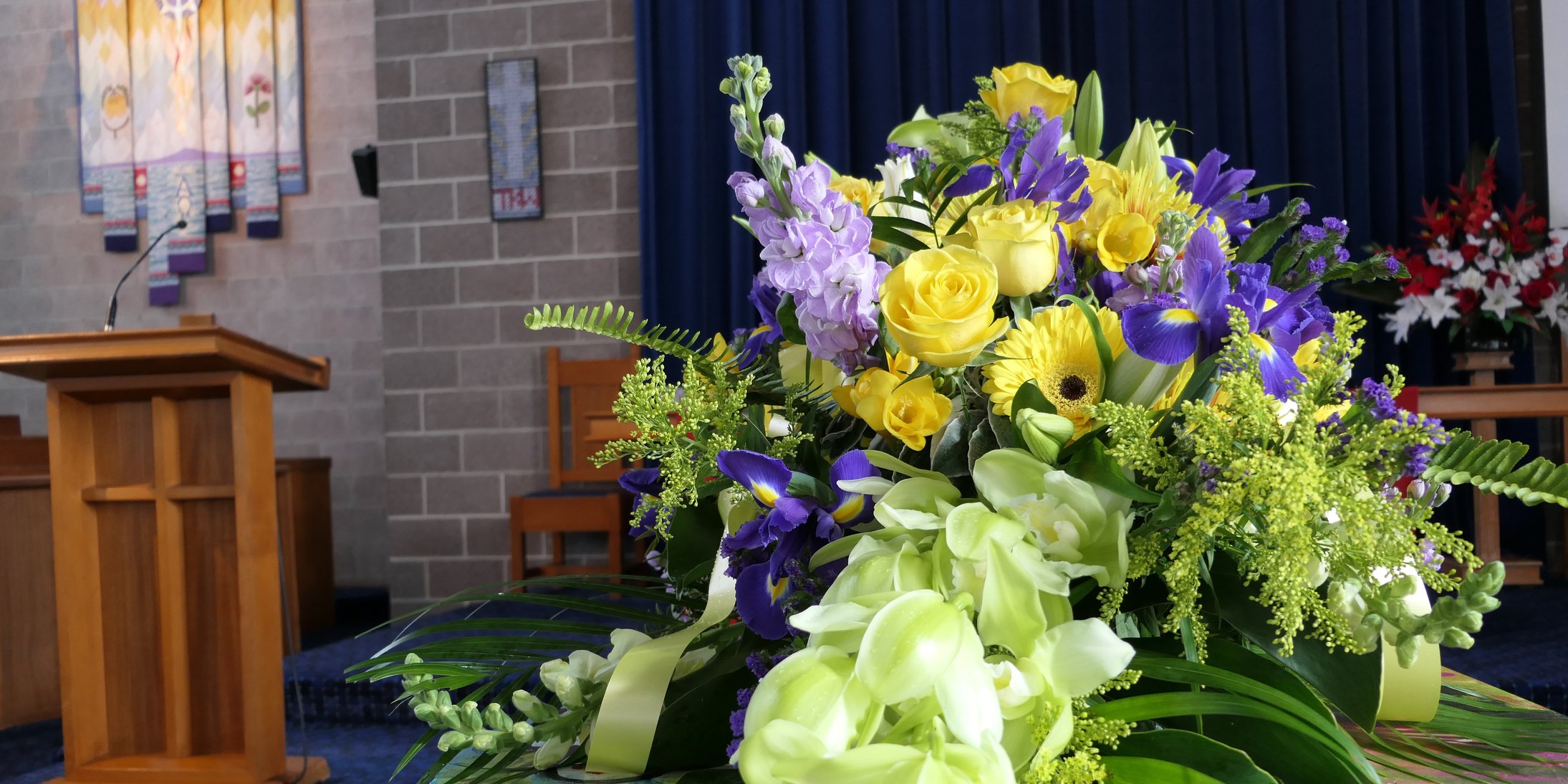 shot of religious chapel or funeral home for funeral service